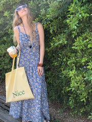 Hnewly  plus Size Beach Vacation Style Blue Floral Long Skirt Summer  Slimming Fairy Tale Dress Sweet Japanese Style A-Line Dress