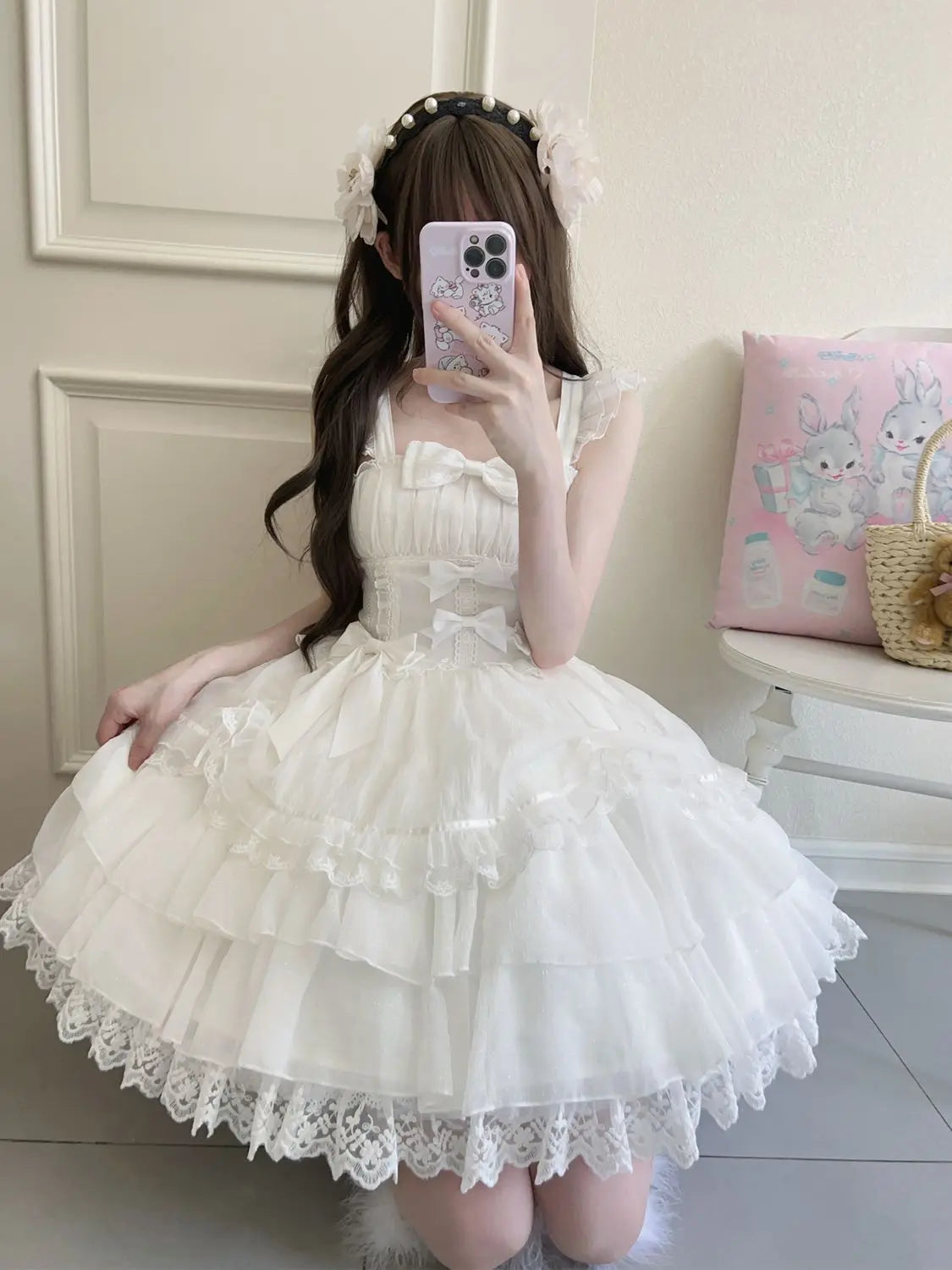 Hnewly  Original Design New Summer Lolita Dress Women's Sweet Flower Wedding Lace Bowknot JSK Sling Dress Black and White Princess