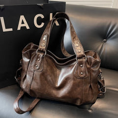 Hnewly  Retro Brand Roomy Shoulder Bag Female Luxury Solid Color Classic Crossbody Bag Large Capacity Style Soft PU Leather Tote Bag