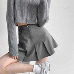Hnewly Women Sweet Mini Skirt Korean Preppy Style High Waist Folds Female A Line Skirt Y2K Summer Patchwork Pockets New Ladies Skirt