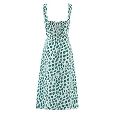 Lunivop  Women's French Retro Dot Print Midi Dress Sleeveless A-line Holiday Summer  Slit Dress for Daily Wear