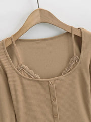 Hnewly  Sexy long sleeve top black korean fashion halter top cropped fake 2 pieces Summer lace top women t shirts crop top white