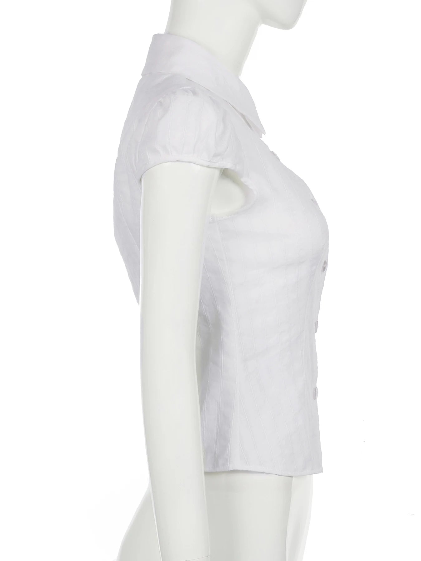 Hnewly Elegant Fashion Solid Stripped Blouse Basic Slim Turn-Down Collar Short Puff Sleeve Shirts Women 2024 Summer Office Lady