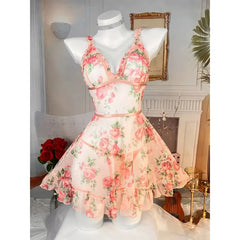 Lunivop  Sexy Lingerie Women's Seduction Mesh Floral Ruffle Edge Sexy Nightgowns Sleepshirts Perspective Pajama Set