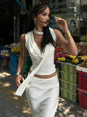 Hnewly Solid Tank Summer New Women Sexy Sleeveless V-Neck Lady Top Fashion Bandage Streetwear Casual Slim Tank Elegant Knitted Clothing