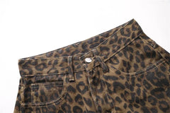 Hnewly  Streetwear High Waisted Leopard Print Jeans for Women Y2k Retro Denim Pants Hip Hop Straight Wide Leg Baggy Jeans