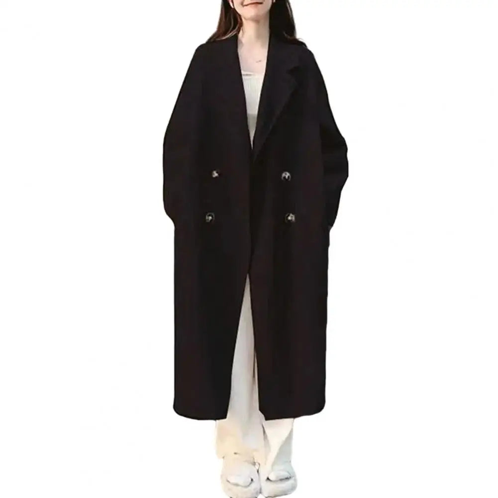 Hnewly winter winery outfit Women Loose Jacket Double-breasted Mid Length Trench Coat for Women Windproof Warm Overcoat with Lapel Pockets Fall Winter