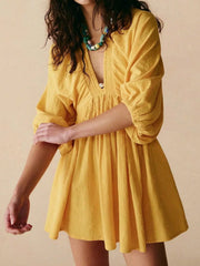 Lunivop  New Stylish Sexy V-Neck Puff Sleeve Casual Mini Dress For Women, Elegant Street Fashion Summer Resort Boho & Tropical Sun Dress