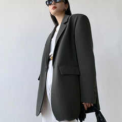 Hnewly Black Suit Jacket Women Loose Straight Long Sleeve Spring Fall  Fashion Outwear Basic Simple Korean Office Lady High Street Coat