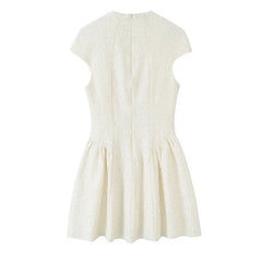 Hnewly  Women's Lace Dress Short, Retro Round Neck Button Detail Mini Dress, A-Line Casual Elegant Party Dress for Spring Summer