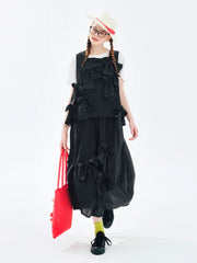 Hnewly  Summer New Artistic Black Bow Hoodie Square Neck Tank Top for Women 244691