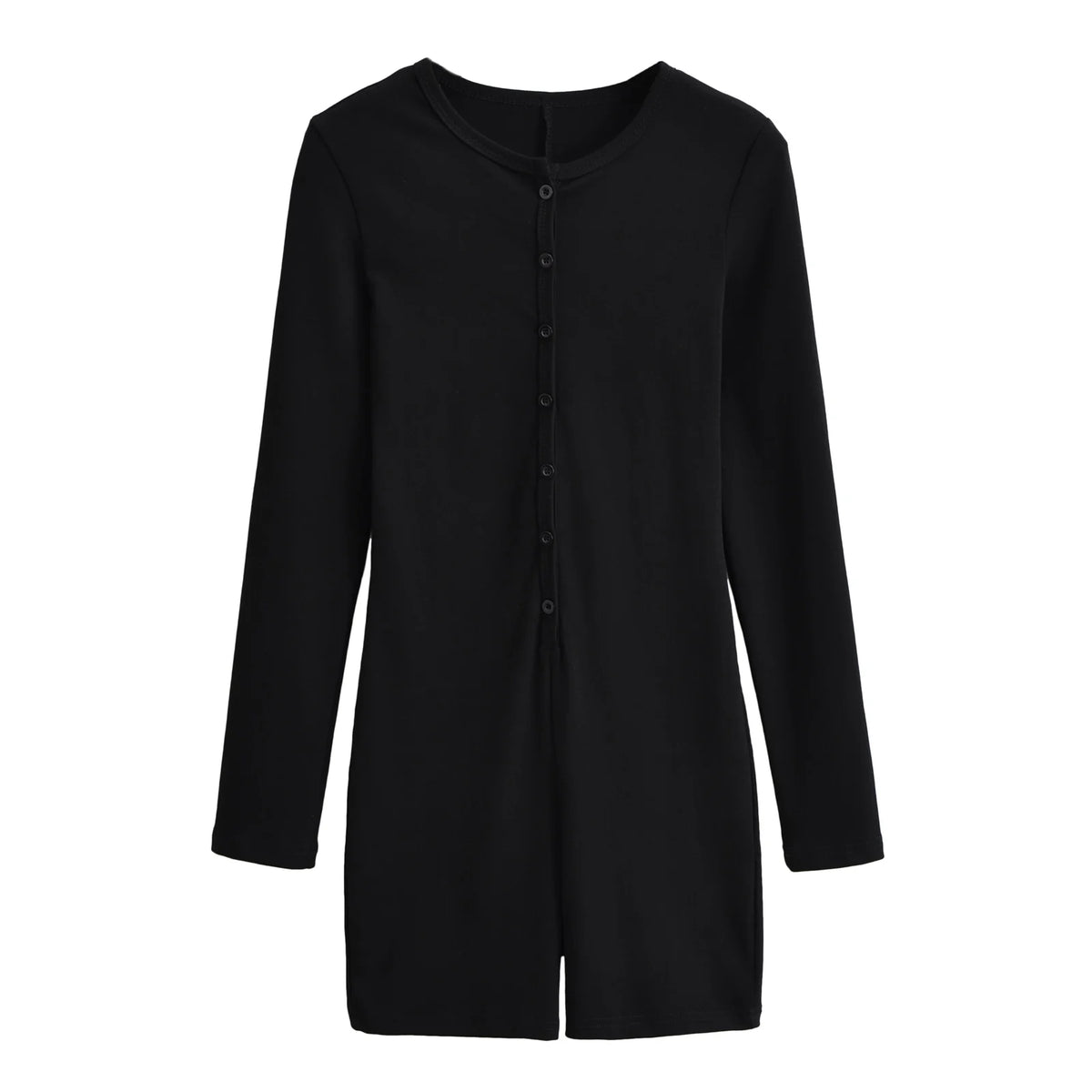 Hnewly  Sexy outfit women button up one pieces bodycon bodysuit long sleeve knitted black romper women Summer bodys mujer black