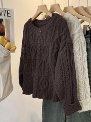 Hnewly  Chunky Knit Oversized Sweater Pullovers Women Loose Cable-knit Crewneck Sweater Jumper Teen-girl Granpa Style Y2K Outfit