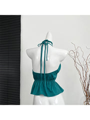 Hnewly Women Green Halter Bandage Crop Top Vintage Y2k Summer Camisole Fashion Vest Streetwear Off Shoulder Beach Backless Sexy Clothes