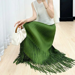 Hnewly  This High-end fashion woman new high-end pleated casual simple versatile fashionable and slimming women's skirt with tassels