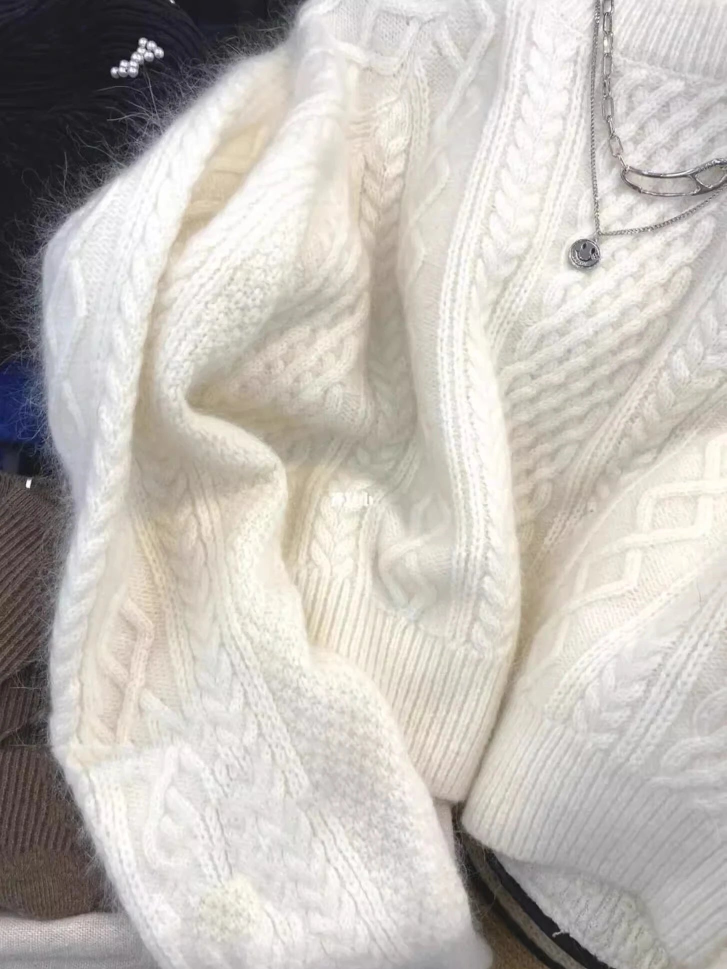Hnewly  Imitation Raccoon Velvet Sweater Fashion Thread Round Neck Top Women's Autumn Winter Thick Long Sleeve Warm Knitted Hoodie