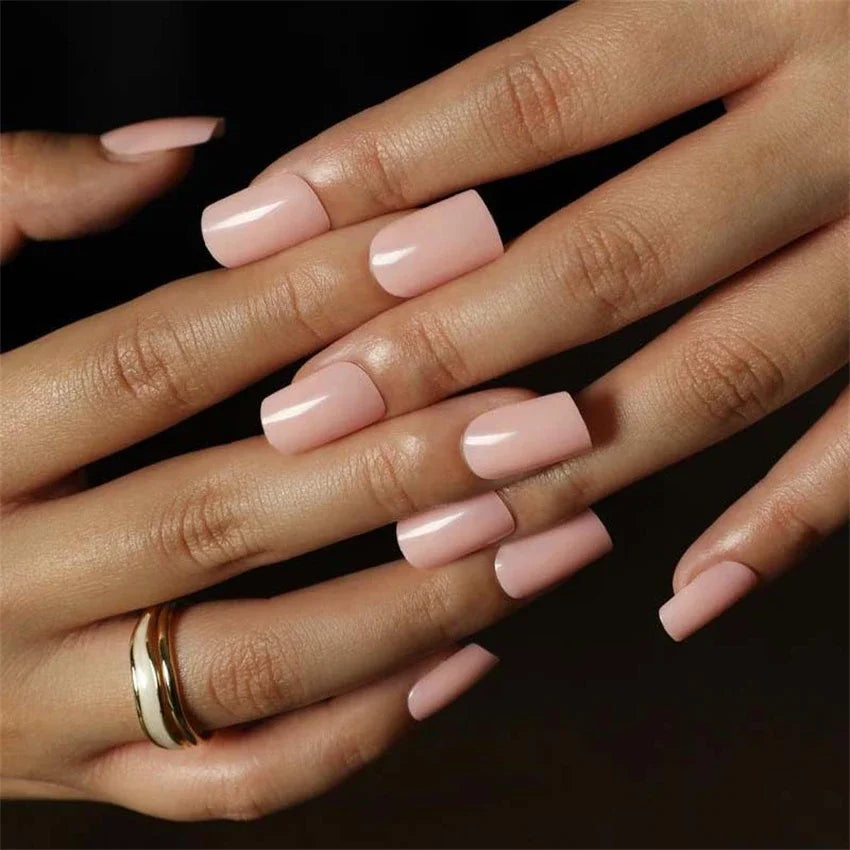 Hnewly 24pcs Artificial Nail Art Fake Nails Full Coverage Removable Ballet Short Press On Nails tips Chips Waterproof Solid Colour set