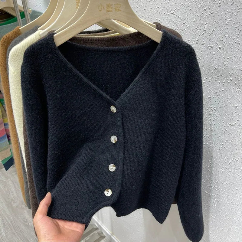 Hnewly  New Women's Sweaters Fashion Loose All-match Knitwear Coats Spring Autumn Korean Lazy Style V-neck Single-breasted Top