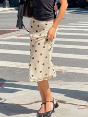 Hnewly  Elegant Ladies Polka Dot Midi Skirts Kawaii Ruched Stitching Straight Skirts for Women Summer Streetwear Casual Clothing