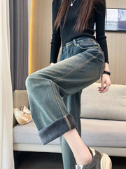 Hnewly  Wide Leg Pants Ivory Womens Winter Velvet Double-Deck Brushed Sherpa Embossed Flocking Double-Sided Lined Functional Gentle