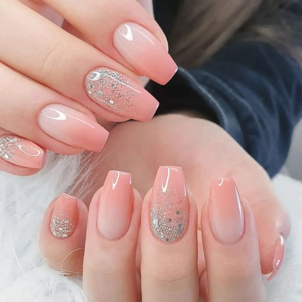 Hnewly 24Pcs Press On Nails Simple French Colorful Wavy Abstract Line Fake Nails Full Cover Nail Art Tips Coffin Square Head False Nail