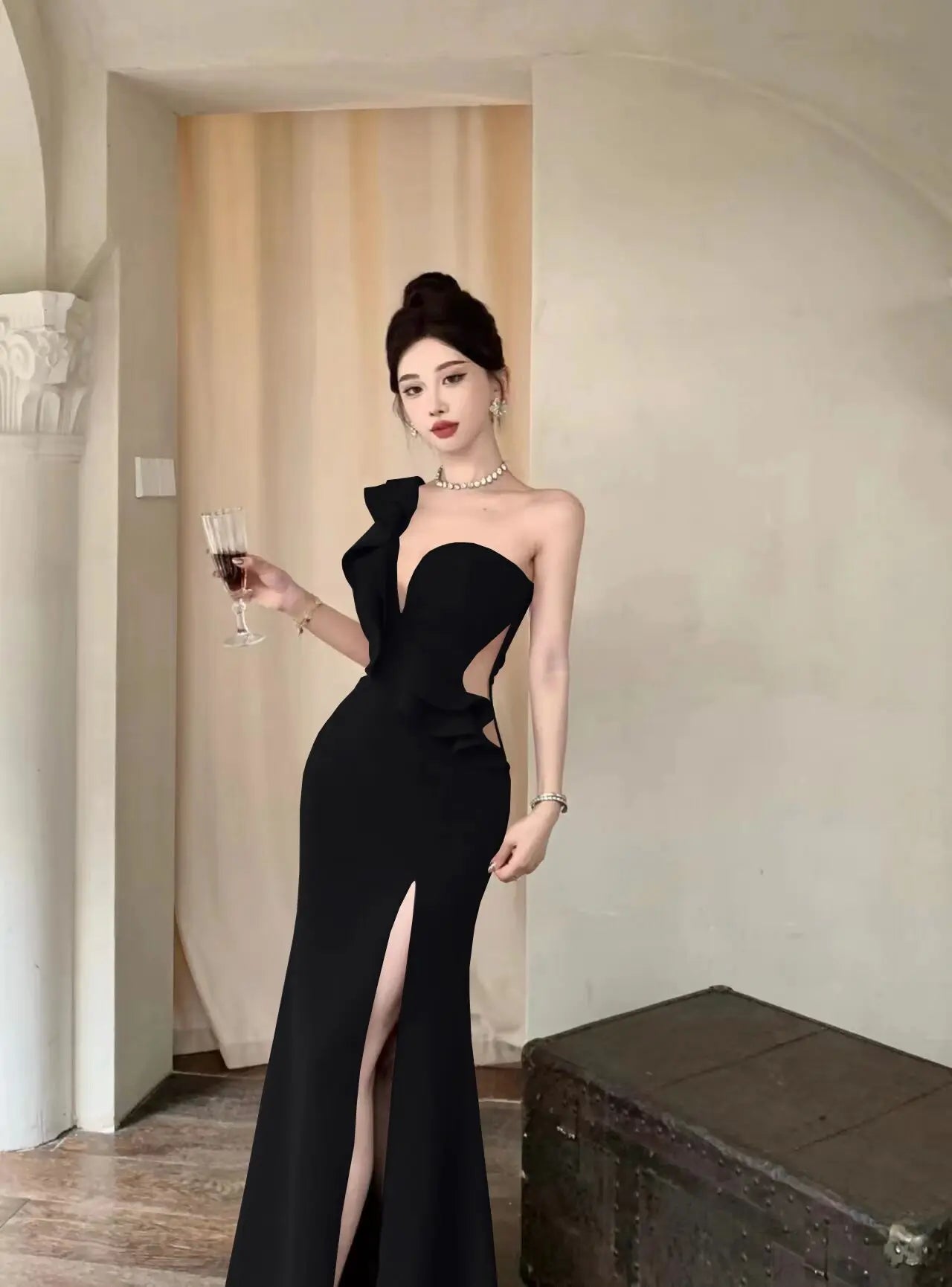 Hnewly DRESS TO IMPRESS Elegant Fashion Wedding Evening Party Long Dresses for Women Sexy Split Sleeveless Slim Ladies Vintage Red Prom Female Clothing