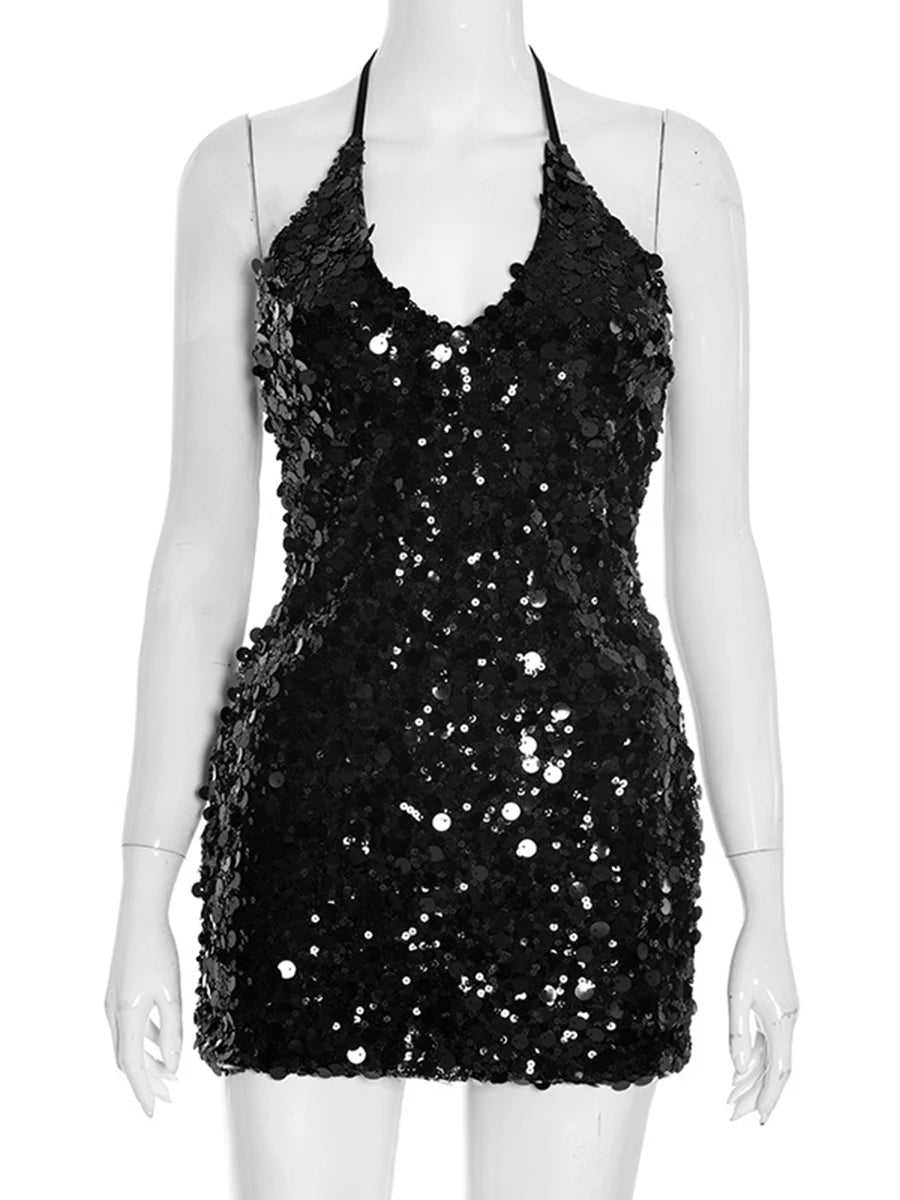 Hnewly  Solid Sexy Slimming Backless Dresses for Women Halter Sleeveless Backless High Waist Temperament Dress Female Fashion New