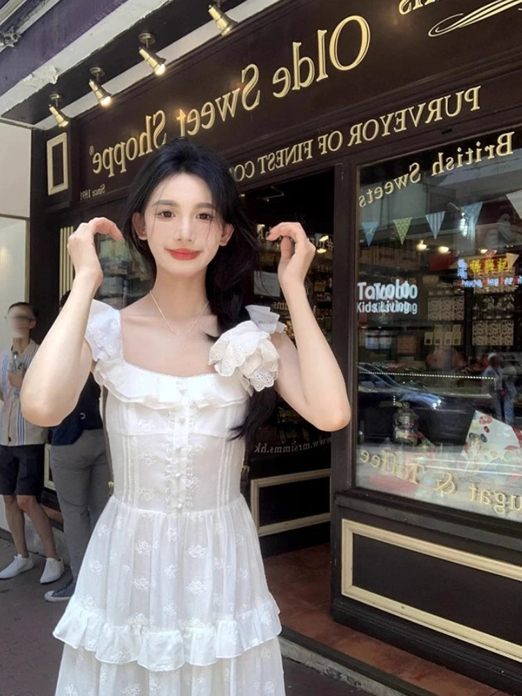 Hnewly Elegant 2000s Vintage Y2k Midi Dress Women Casual Retro Beach Style Short Sleeve Dress Even Party Chic One Piece Dress Korean