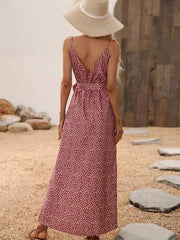 Hnewly  Summer Floral Print Long Dress Women Sexy Backless Bandage Slit Beach Sundresses Casual Elegant Black V Neck Sleeveless Dress