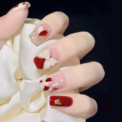 Hnewly 24P Short Round Press On Nails Art Simple Skip-color Red-brown Full Cover Artificial Fake Nails Gradient Whiten False Nail Tips