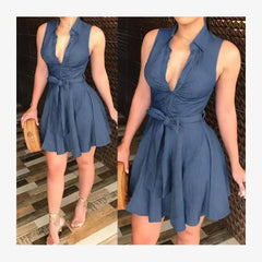 Hnewly  Sexy Street Style High Waist Women's Dress mid Stretch Winter Soft Fabric No Sleeve  Strap Dress A-Line Silhouette