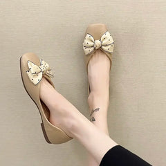 Hnewly  Woman Flats with Bow Low Heel Elegant Shoes for Women Square Toe Dress Discount Cheap Liquidation Summer Chic Stylish Y2k