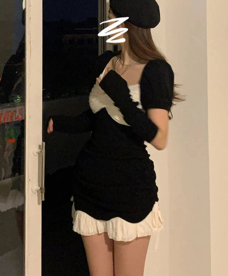 Hnewly DRESS TO IMPRESS Black Gothic Fairy Dress Women Sexy Patchwork High Street Korean Party Dresses Female Casual Vintage Mini Y2k Bodycon Dress