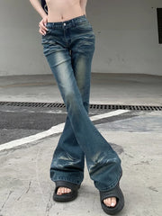 Hnewly Vintage Flare Jeans Low Rise Women Sexy Fashion Washed Jean Pants cyber Y2K Grunge Fairycore Denim Trousers Korean