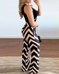 Hnewly  Women's Fashion Set Sleeveless Fitted Crisscross Crop Tank Top and Print High-Waisted Pants Casual Set