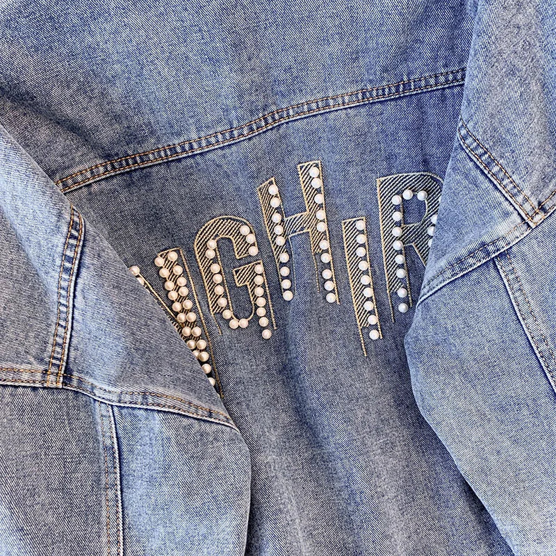 Hnewly  Nail Bead Denim Jacket For Women's Spring Autumn 2025 New Style Loose Versatile Long Sleeved  Turndown Collar Coat Top