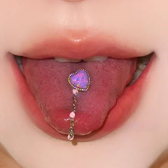 Lunivop  1Pc Trendy Sweet Cool Style Stainless Steel Heart Chain Tongue Stud for Cool Girls Unique Body Piercing Gift