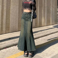 Hnewly  New Mermaid Denim Skirts Autumn Winter Woman Sexy Bandage Floor-Length Skirt Women Vintage Fashion High Waist Skirts Lady