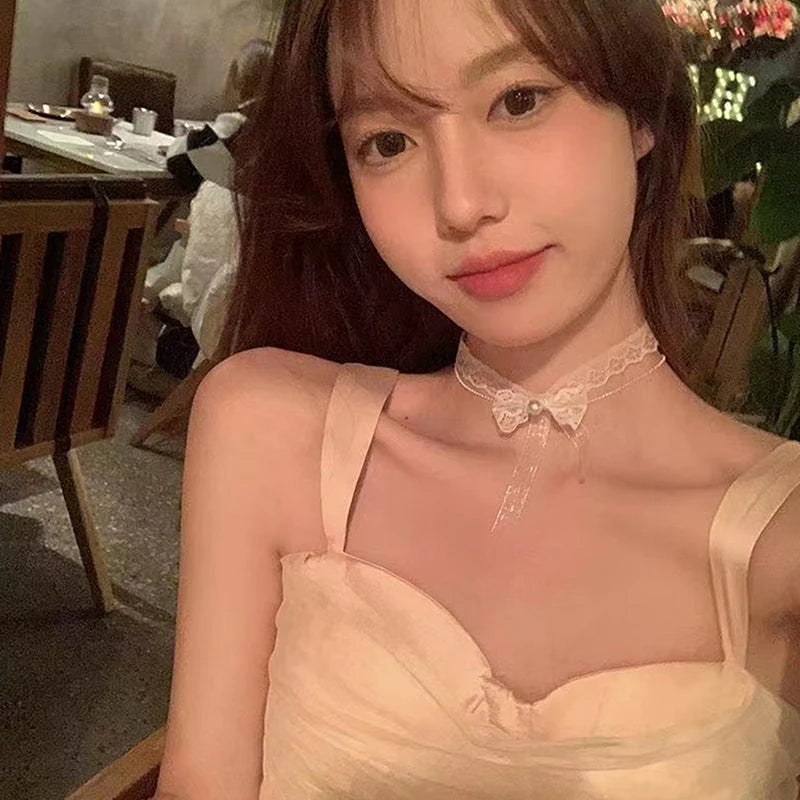 Hnewly Women's Cute Collar Lolitas Handmade Vintage Lace Heart Choker For Women Gothic Bow Knot Necklace Girls Uniform Accessories