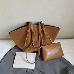 Hnewly  Retro Suede Large-Capacity Shoulder Bag Fashion Mother-and-Child Wing-Shaped Commuter Tote Simple High-End Versatile Handbag