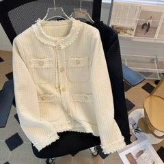 Hnewly Fashion Tweed Jacket Women Winter Thick Warm Single Breasted O Neck Coats Korean Elegant Office Lady All Match Outwear Mujer New