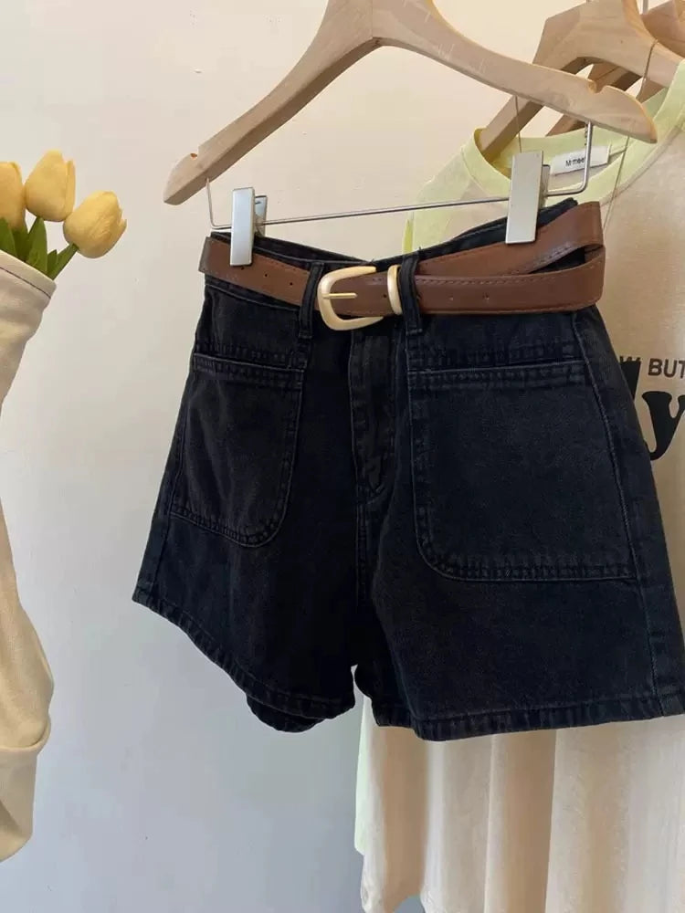 Hnewly  Retro Denim Shorts for Women's Summer New High Waisted Loose Wide leg Short Pants Fashion A-line Hotpants Oversized S-5XL