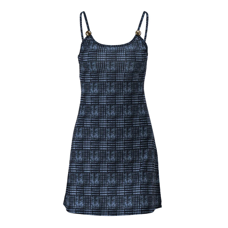 Hnewly Casual Plaid Print Sleeveless Mini Dress Y2K Fashion Spaghetti Straps Backless Dresses Summer Sexy Women Slim Sundress
