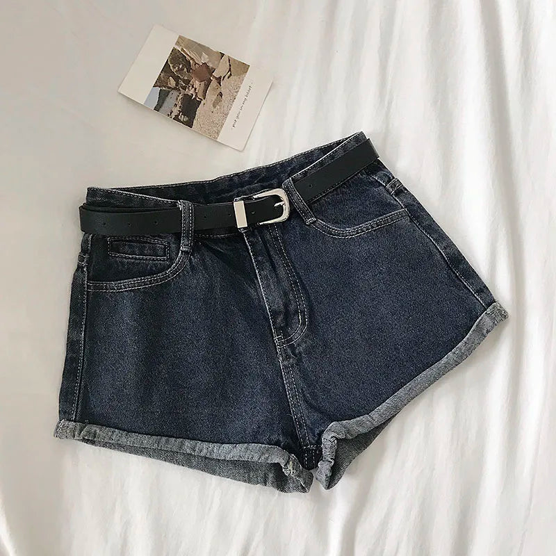 Hnewly  Versatile High Waisted Denim Shorts Summer 2025 New  Rolled Edges Loose Wide Leg Hot Pants Minimalist Women's Beach Pants