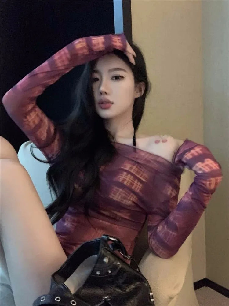 Hnewly  Sweet Mesh Long Sleeve Sun Protection T-shirts Summer See Through Thin Tee Shirt 2025 New Sexy Slim Fit Top for Women