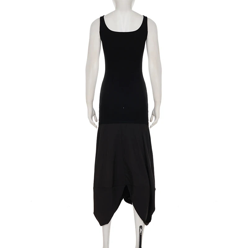 Hnewly  Summer Slim Square Neck Solid Long Dress Women Sleeveless Vest Dress Y2k Streetwear Casual Outfits All Match Clothes