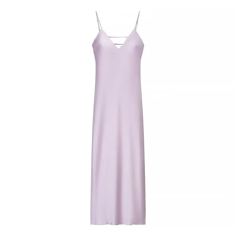 Hnewly Fashion Solid Stain Sling Maxi Vestido Chic Sleeveless Backless V Neck Off Shoulder Slim Dress 2025 New Summer Lady Evening Wear