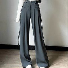 Hnewly  Autumn Winter High Waisted Suit Pants Woman Casual Button Pockets Wide Leg Pants Women Loose Solid Trousers Ladies
