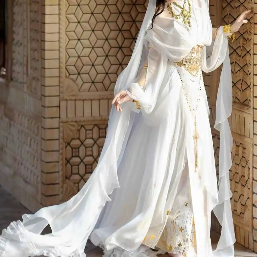 Hnewly  Exotic Western Dancer White Elven Saint Girl travel shoot set