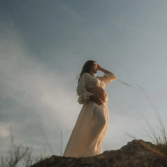 Hnewly  Elegant Off Shoulder Maternity Photography Props Two Piece Skirt Set Pregnant Photo Shoot Clothes Boho Studio Posing Dress